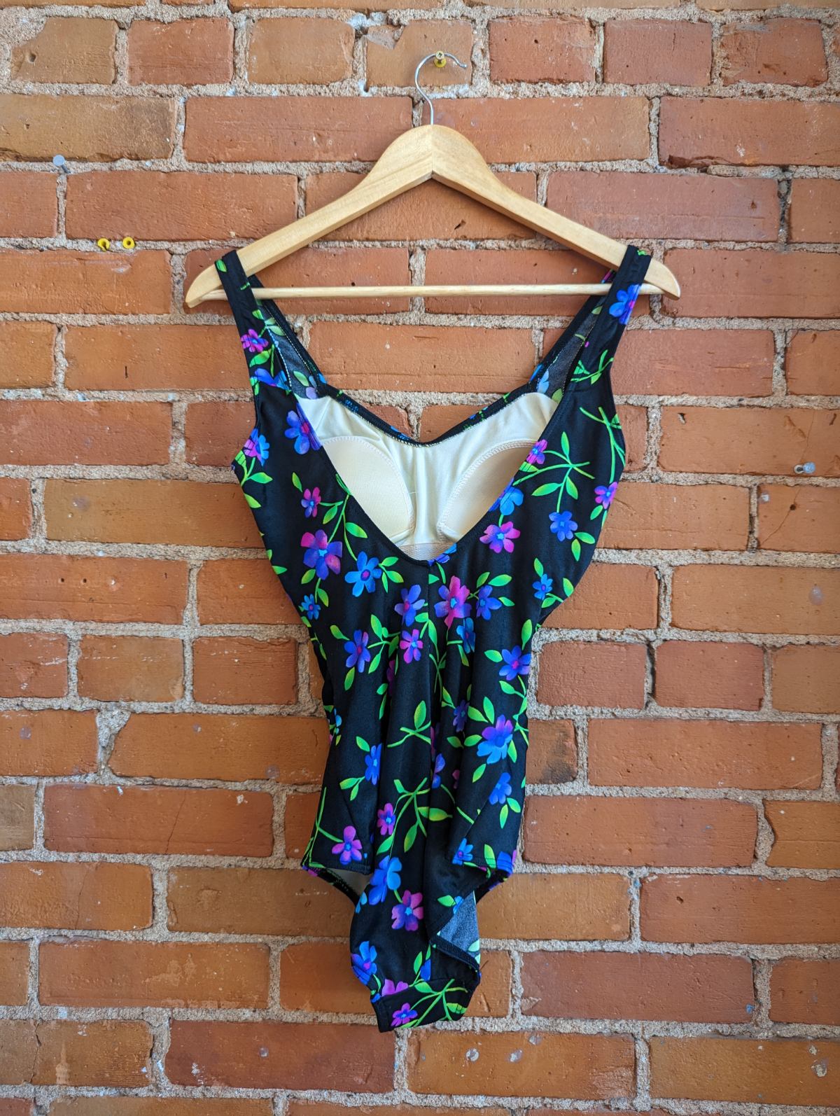 1990s Baltex Body I.D. Black Floral One-Piece Swimsuit