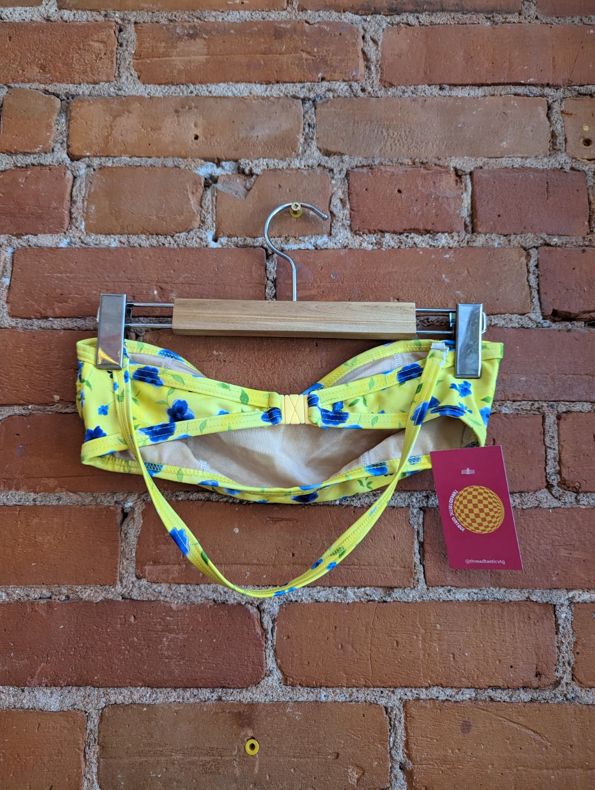 1990s Krista Yellow Floral Print Bandeau Bikini Top
