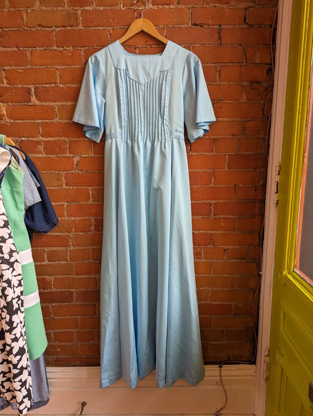 1970s Vogue Special Design Baby Blue Satin Prom Dress