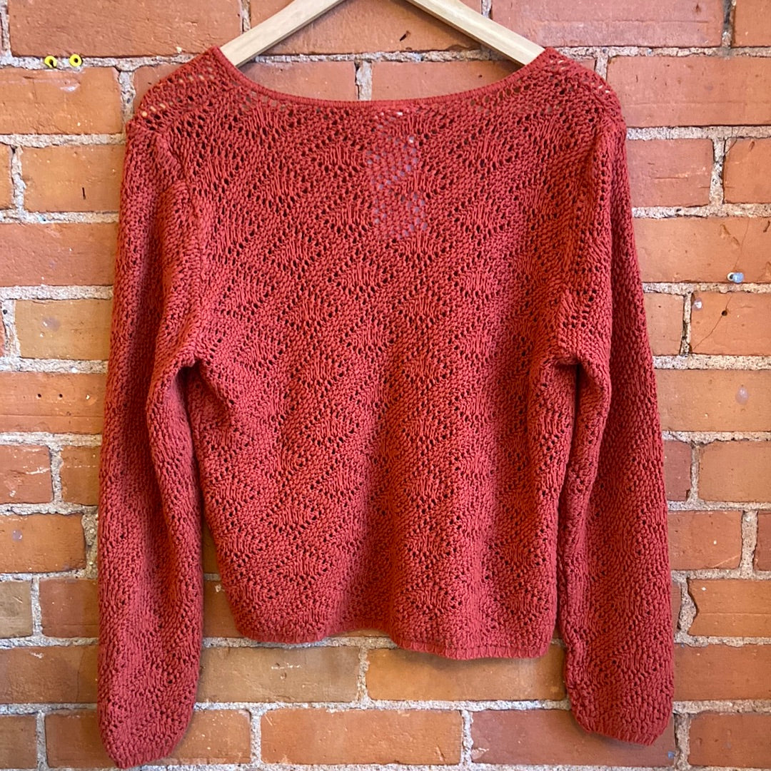 Burnt Orange Tie Up Crotchet Sweater