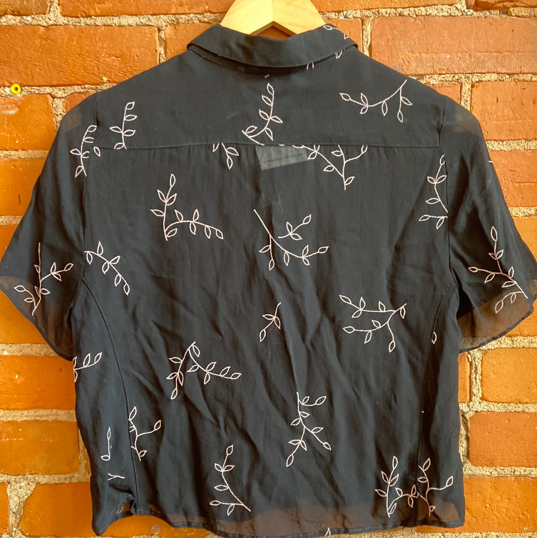 1990s Sheer Cropped Button Down