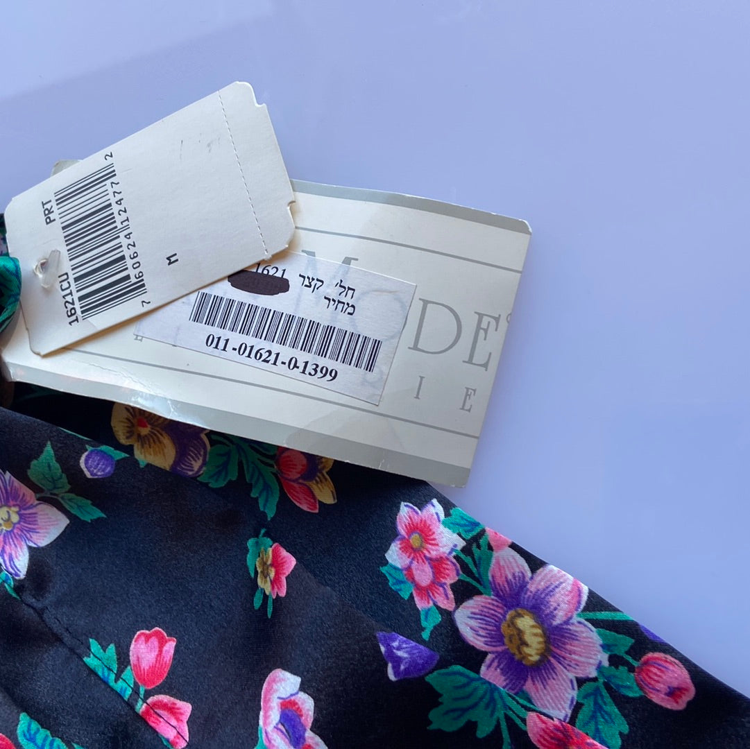 Deadstock Black Floral Slip & Robe Set