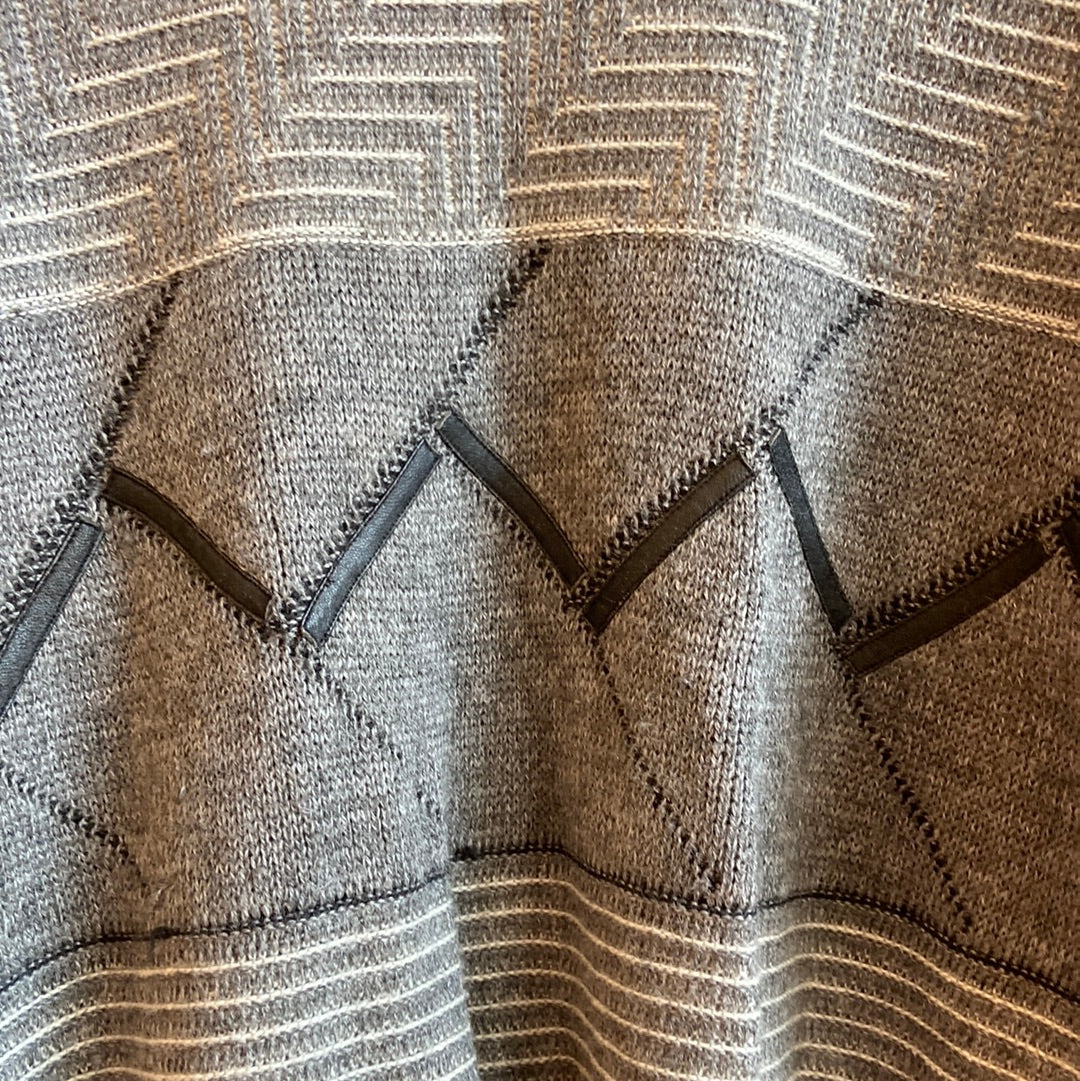 1990s Grey BOSA Grandpa Sweater With Leather Strips