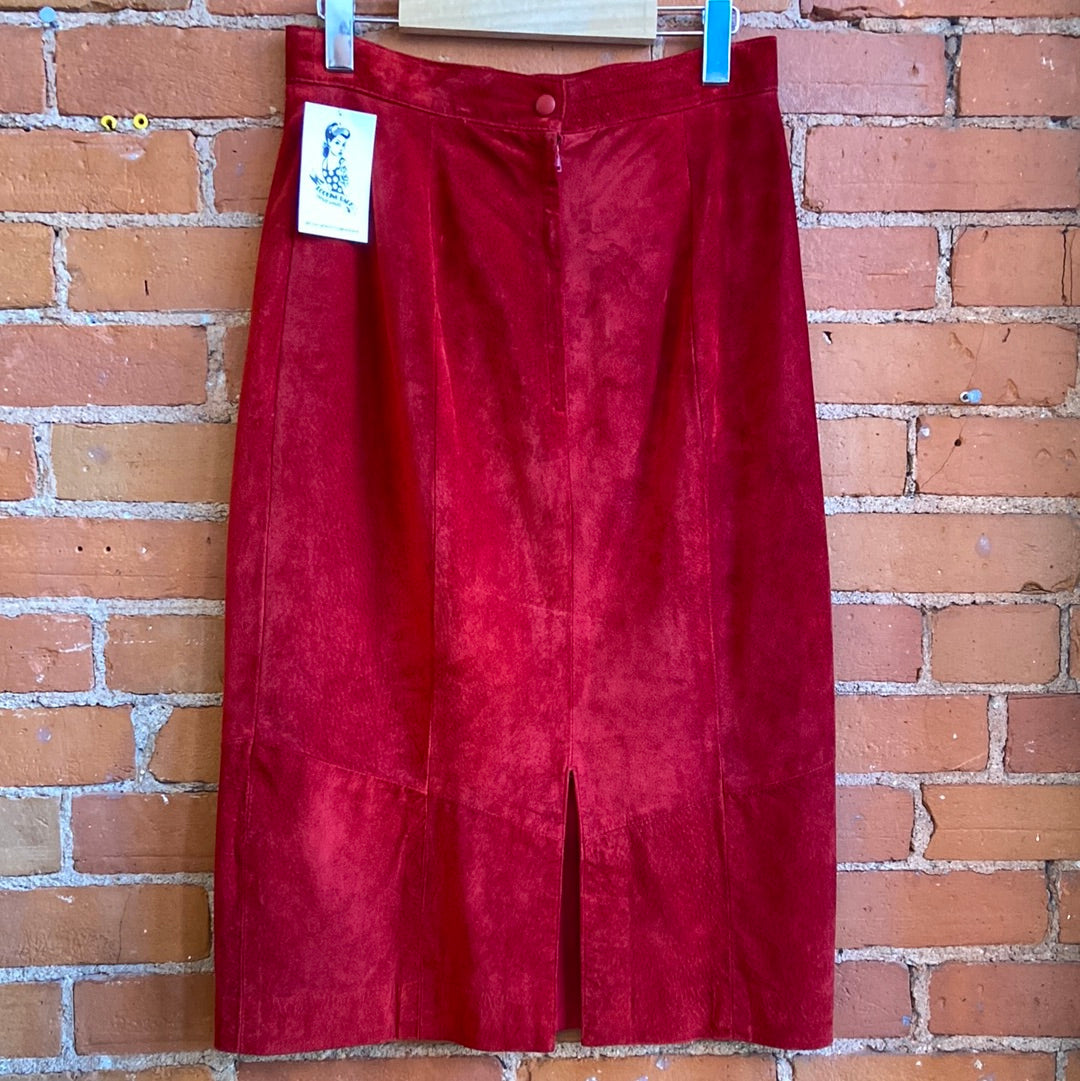 Red High Waisted Suede Skirt