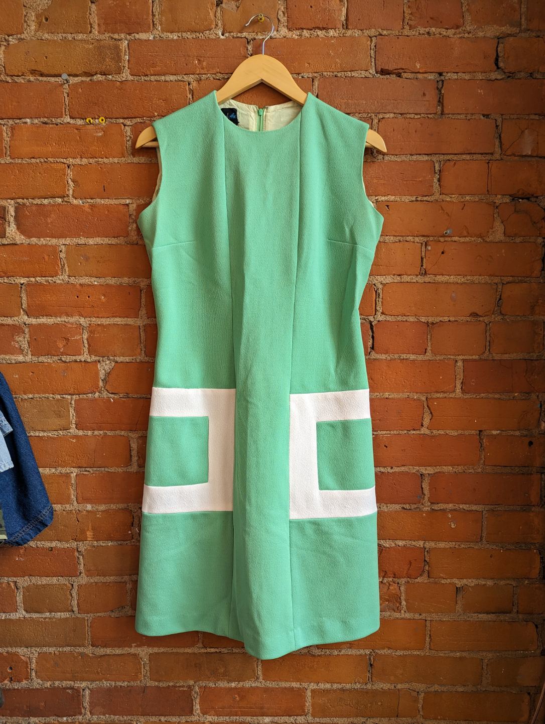 1960s Jac Arc Mint Green Dress With Mod White Square Detailing