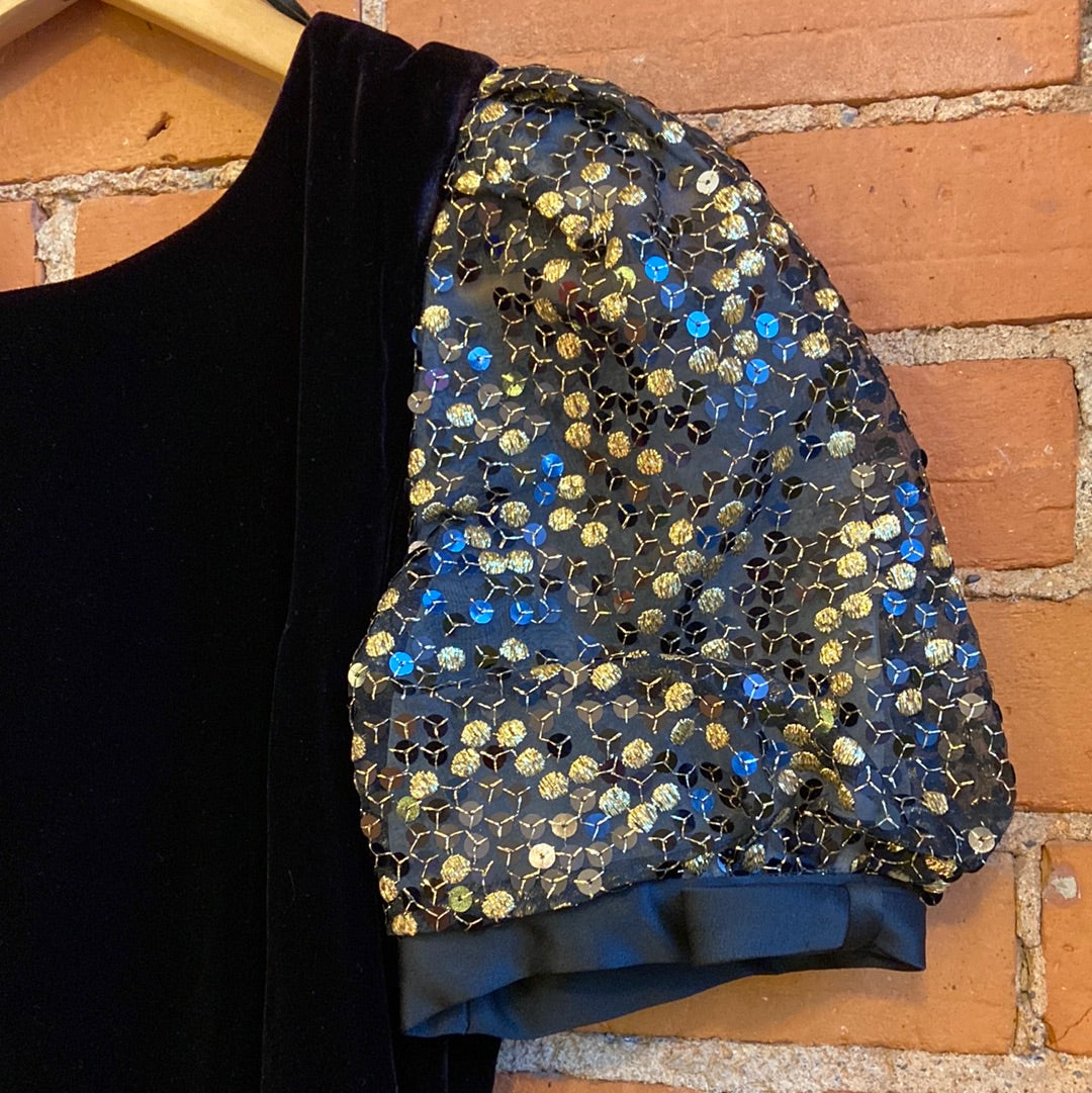 80’s Puff Sleeve Black Velvet Dress