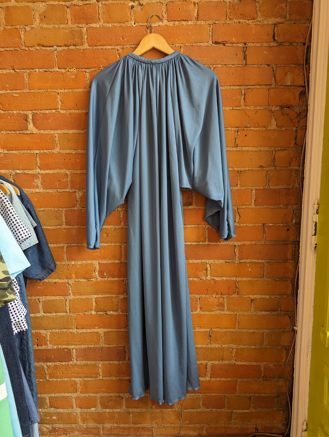 1970s Steel Blue Maxi Length Lounge Dress