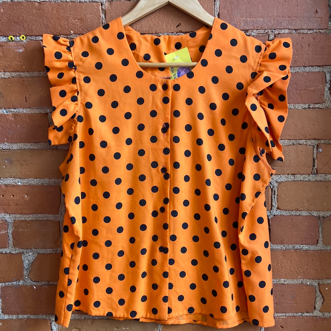 1980s Polka Dot Frill Top