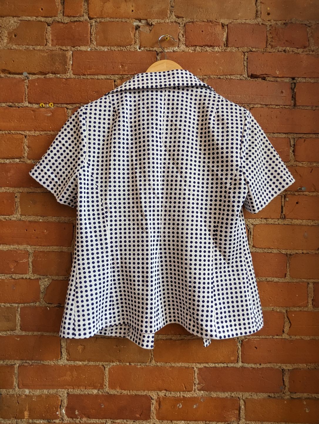 1970s Lou La-Belle Navy and White Polka Dot Short Sleeve Jacket