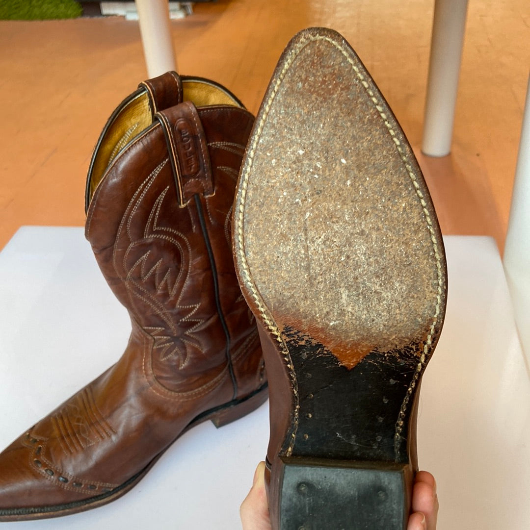 Boulet Dark Brown Leather Cowboy Boots