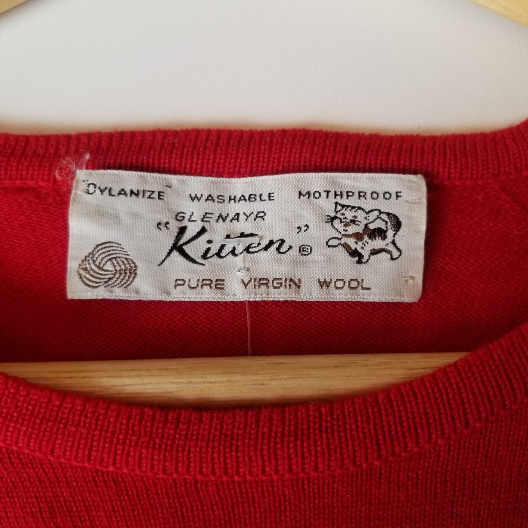 1960s Glenayr Kitten Dark Red 100% Pure Virgin Wool Sweater