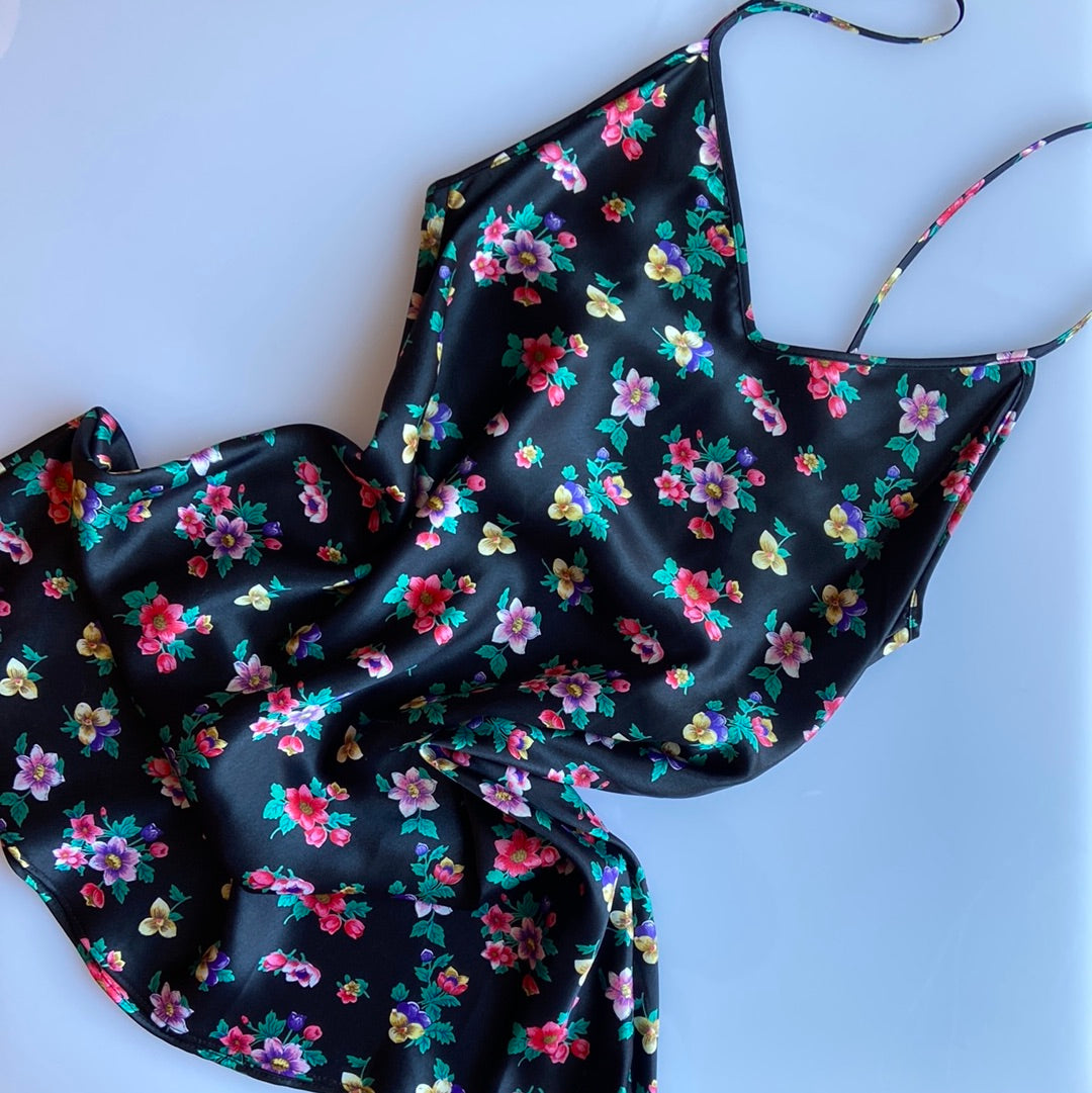 Deadstock Black Floral Slip & Robe Set