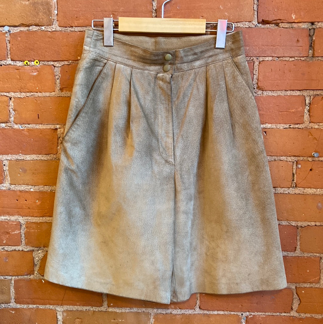 Beige High Waisted Suede Shorts