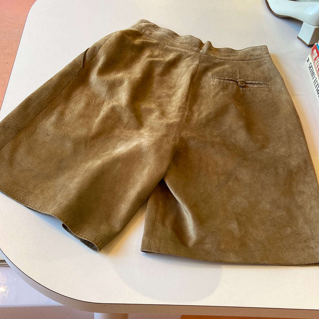 Beige High Waisted Suede Shorts