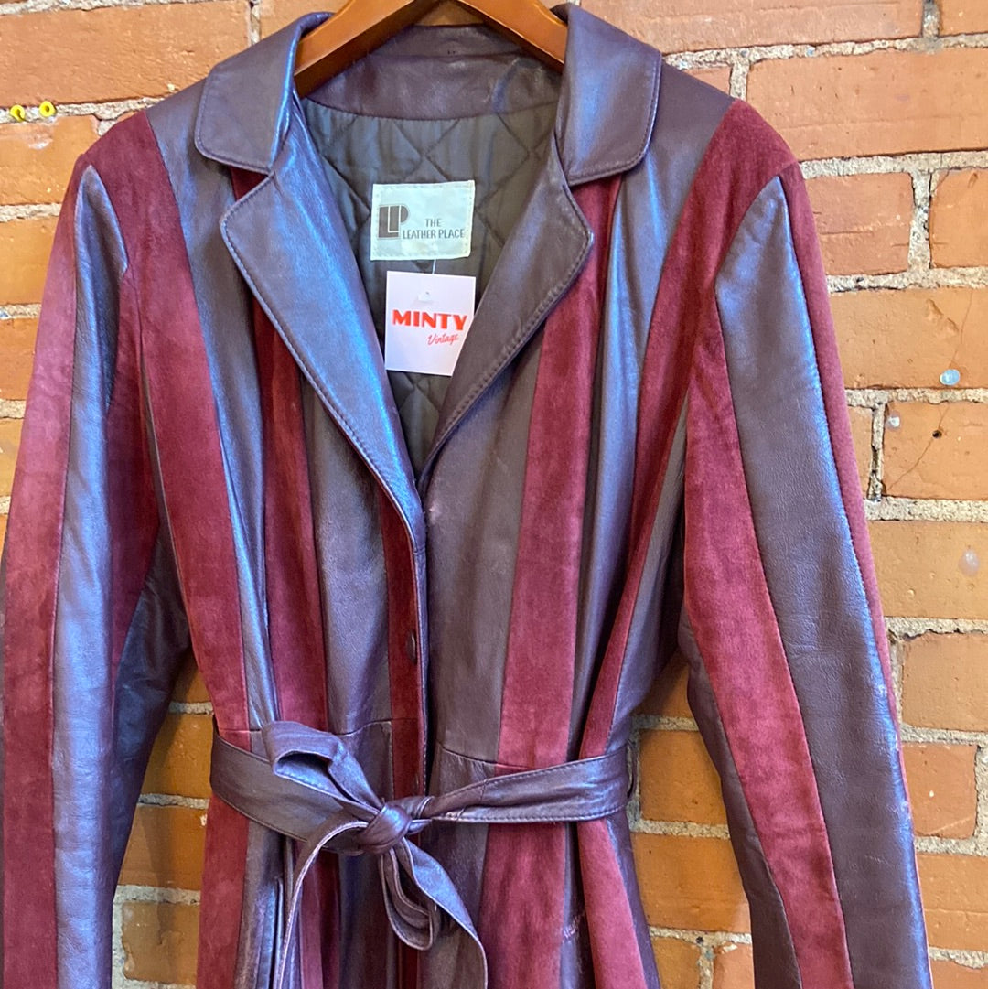Burgundy Leather and Suede Trench Coat