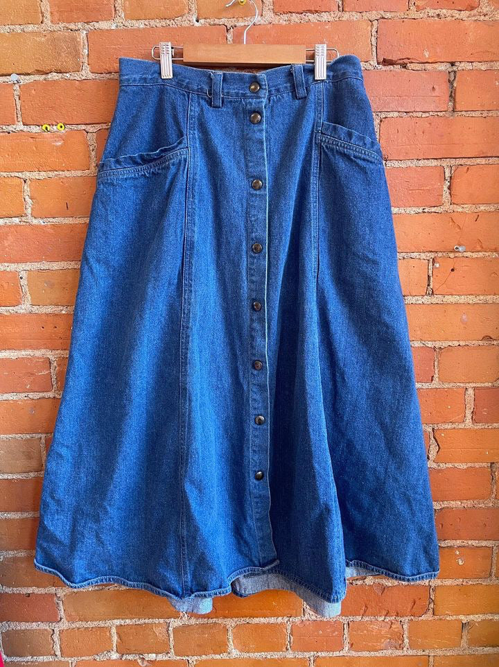 90’s Long Denim Skirt with Domes Up the Front