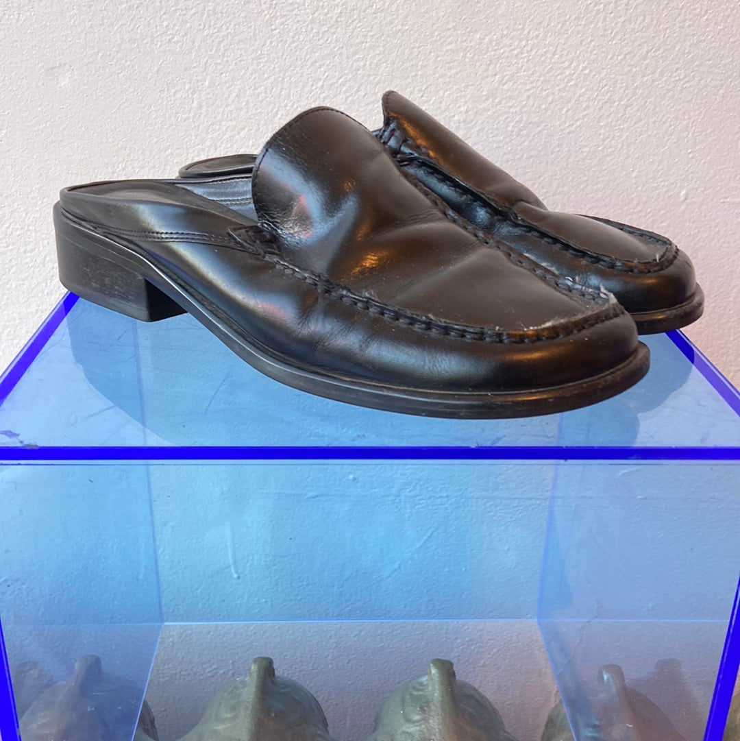 1990s Franco Sarto Black Leather Mules
