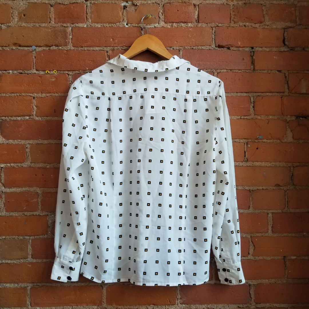 1980s Rouie Cream Coloured Blouse With Square Print