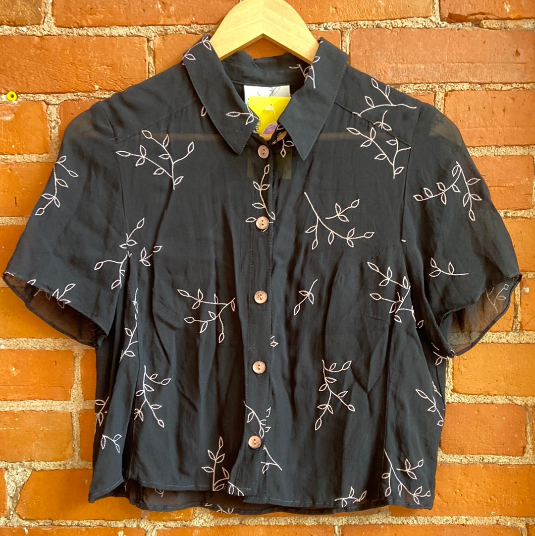 1990s Sheer Cropped Button Down