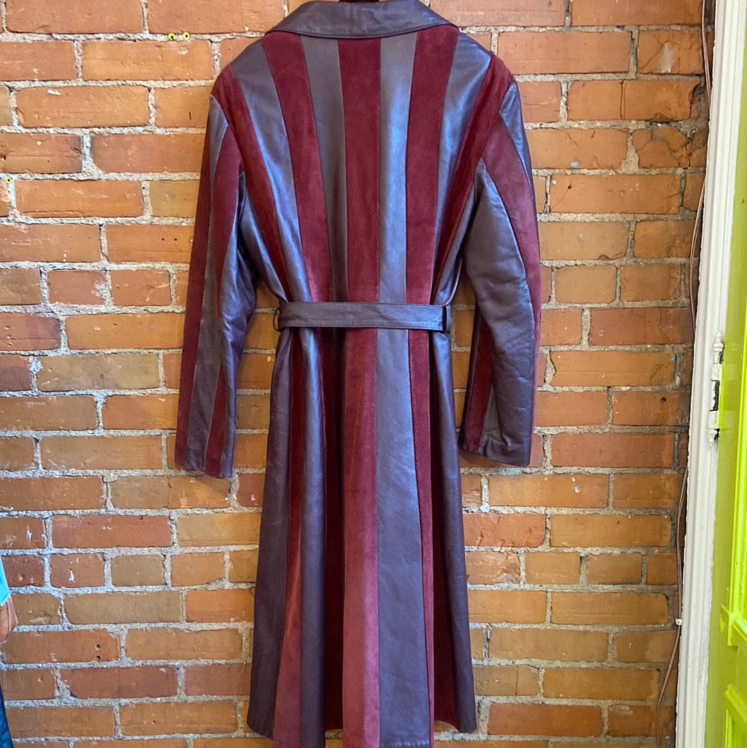 Burgundy Leather and Suede Trench Coat