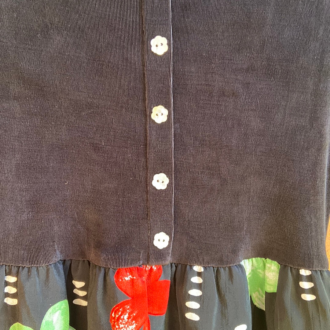 Black Dress with Floral Print Skirt