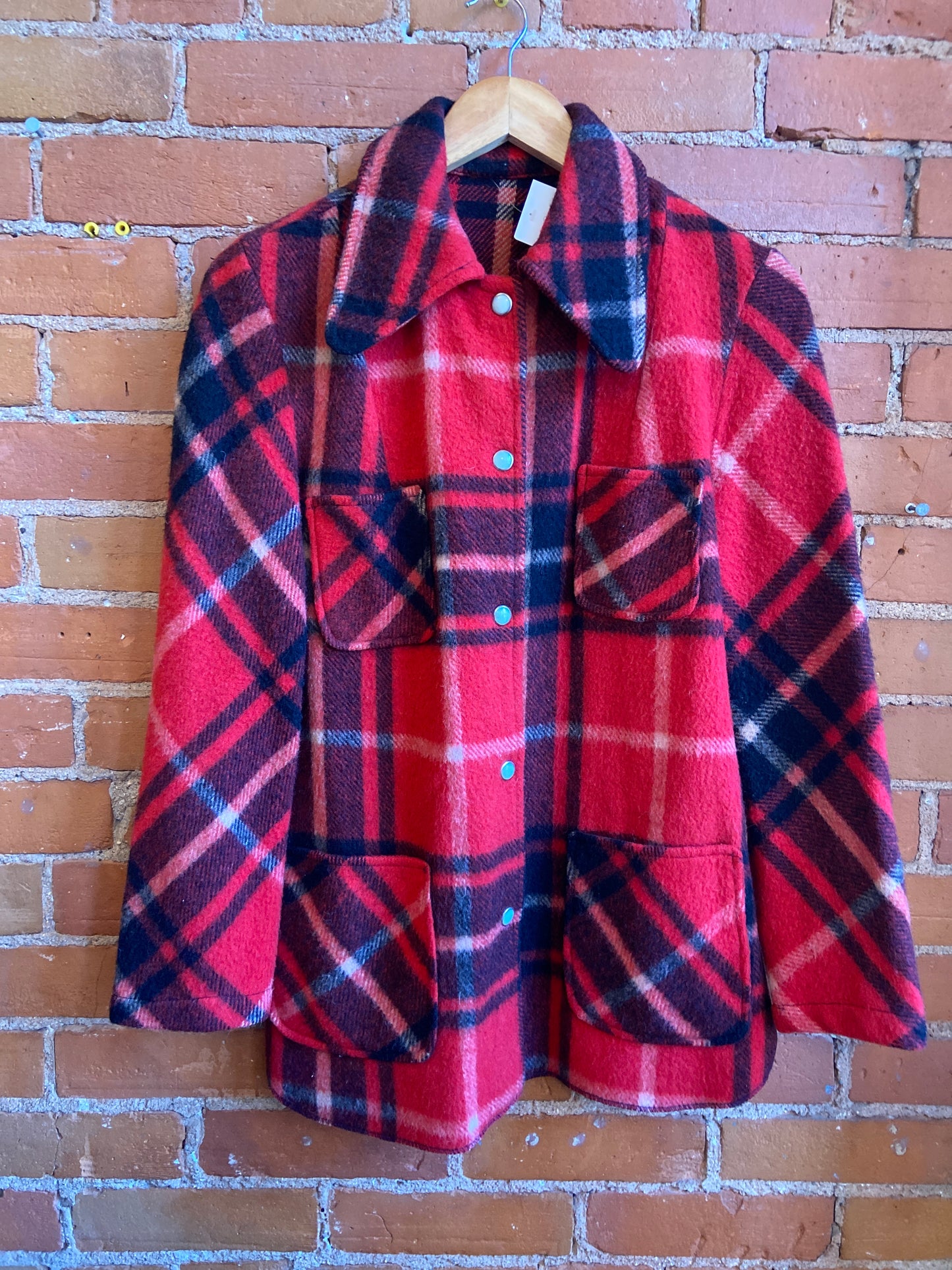 70’s Red Plaid Jacket with Dagger Collar