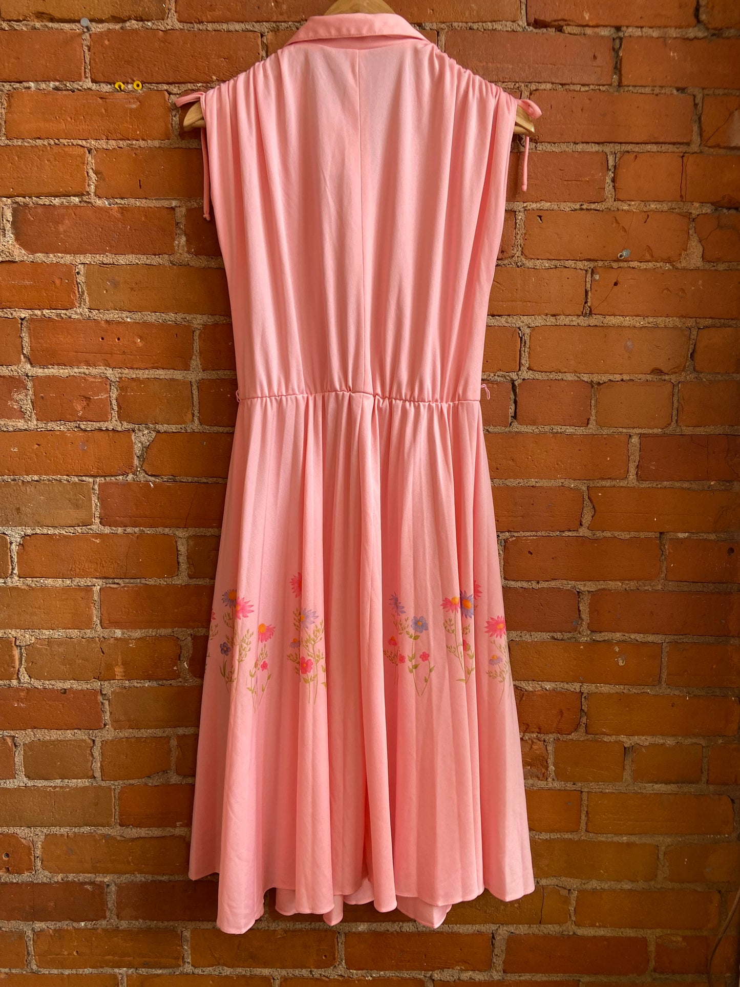 1970s Nancy G Baby Pink Midi Dress With Flower Accents