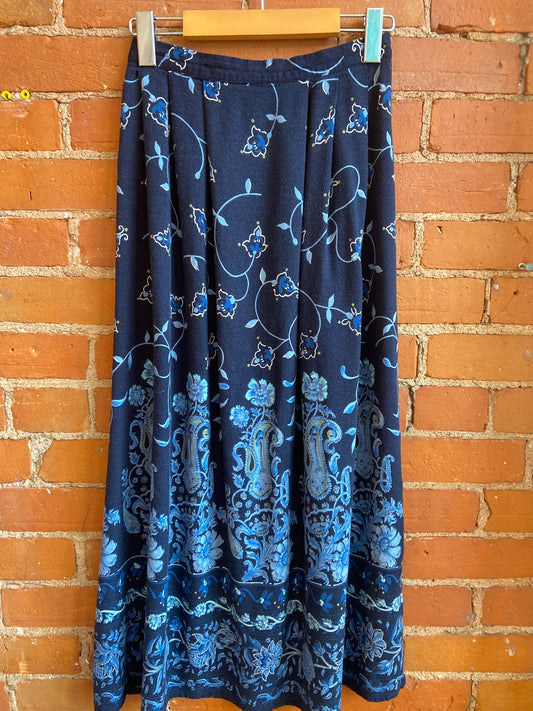 90's Blue Floral Maxi Skirt