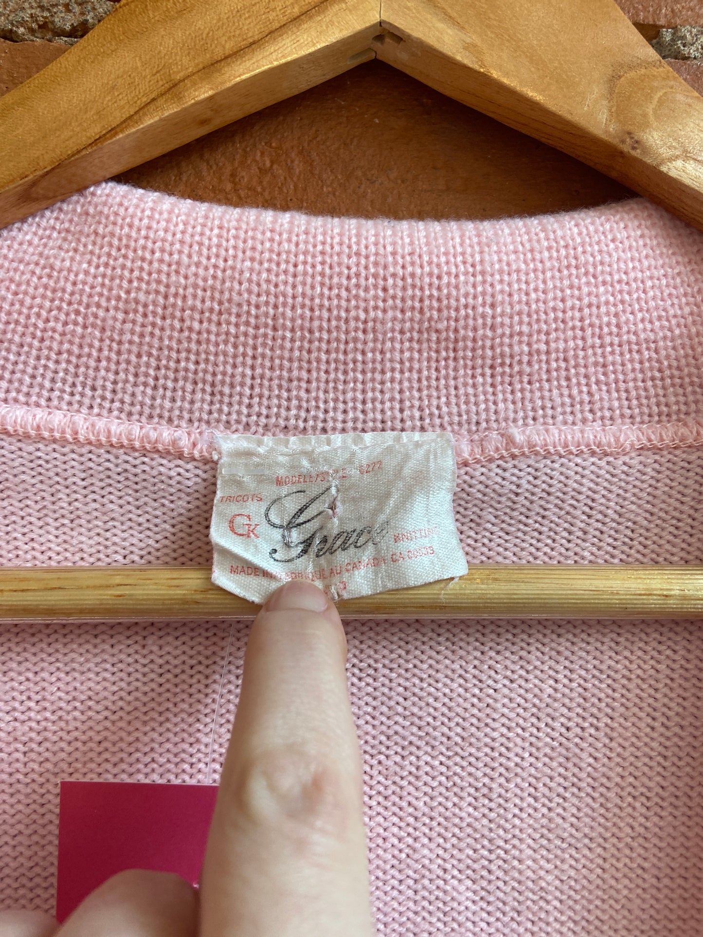 1980s Grace Knitting Baby Pink Shawl Collar Double Breasted Sweater Vest