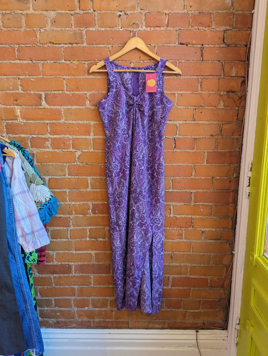 1990s Purple Paisley Print Maxi Dress