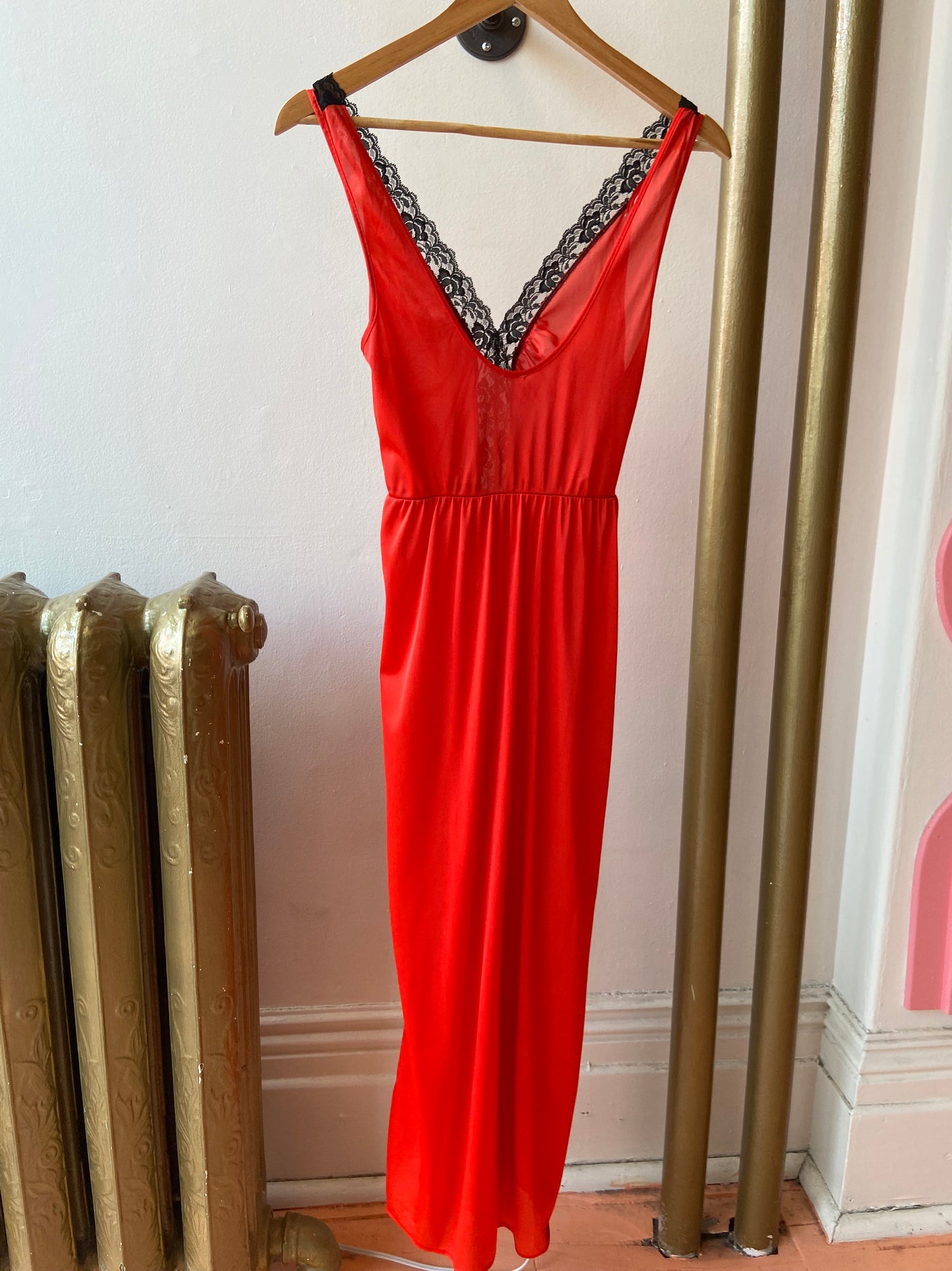 Red With Black Lace Long Slip