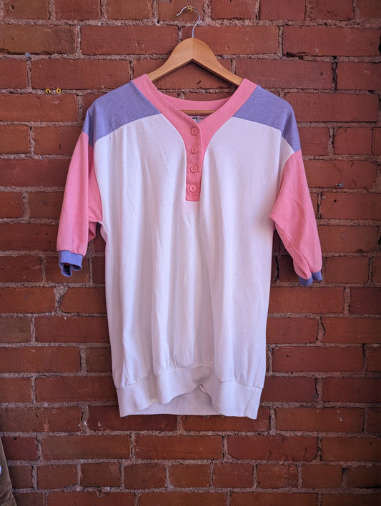 1980s Booth Bay White, Pink and Purple Colourblock Top