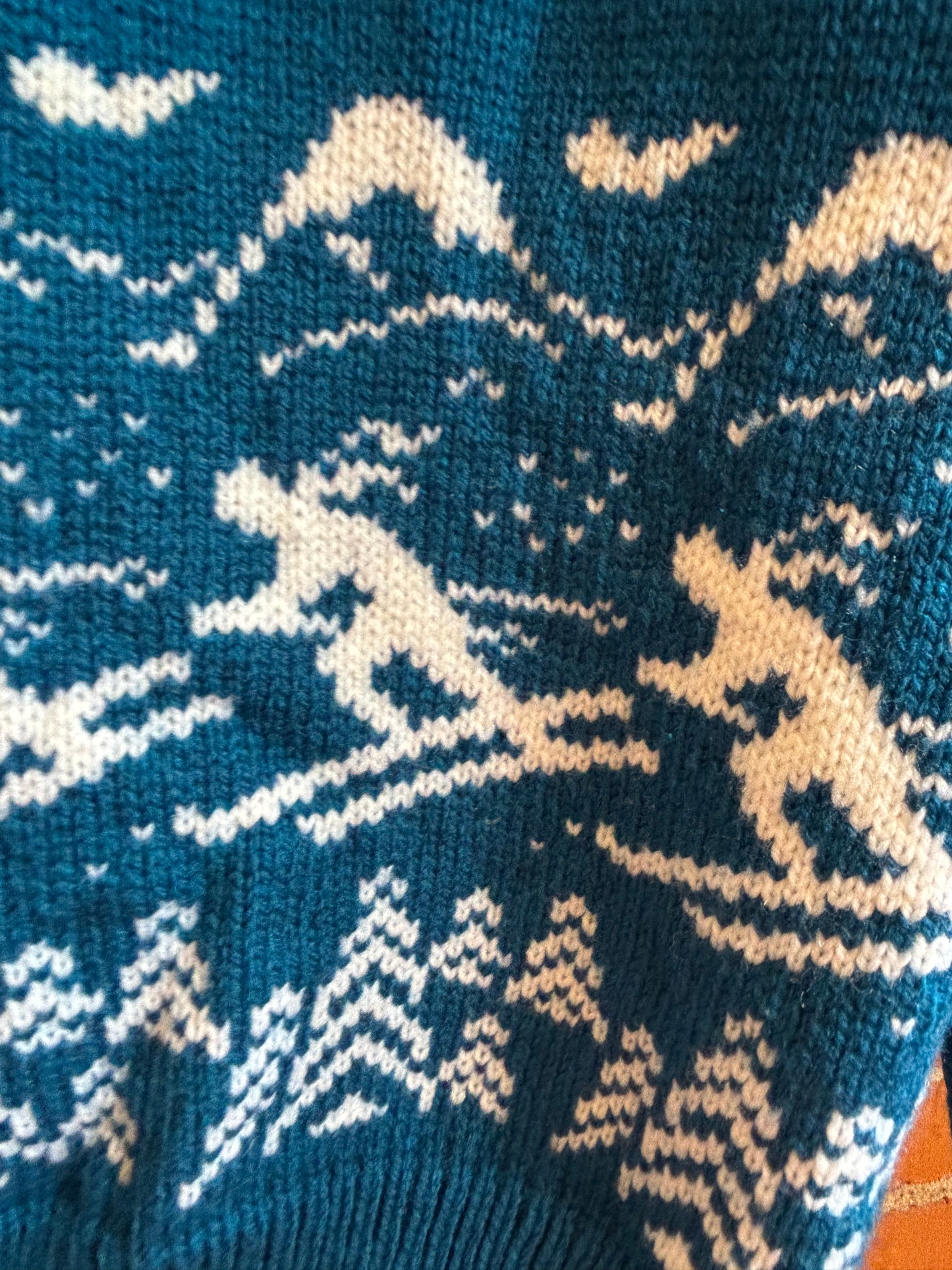 Home Knit Teal Mary Maxim Style Skier Sweater