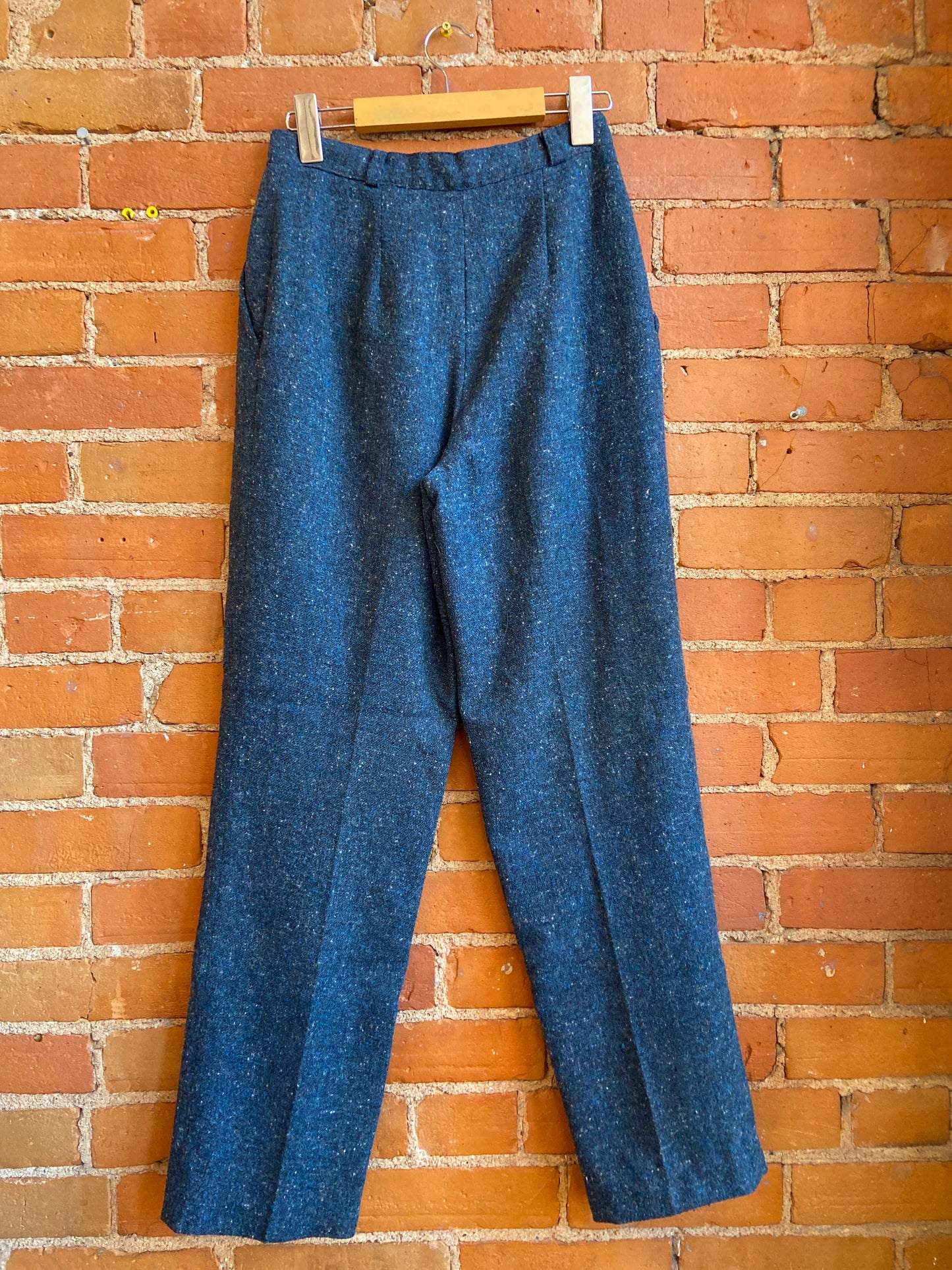 1980s Petite Profil Blue Tweed Straight Leg Pants