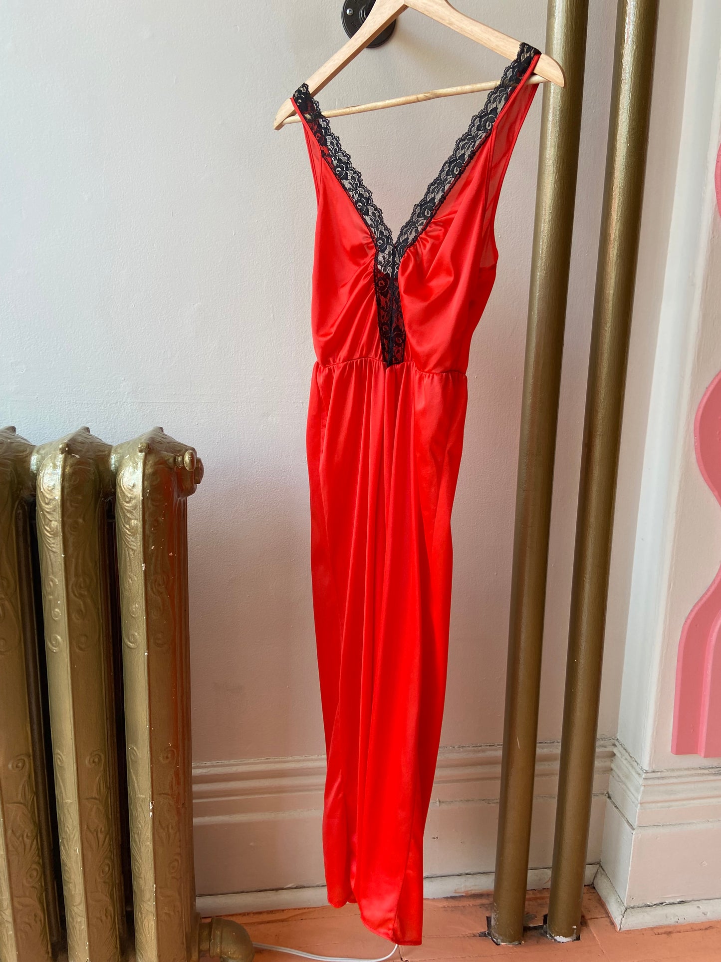 Red With Black Lace Long Slip