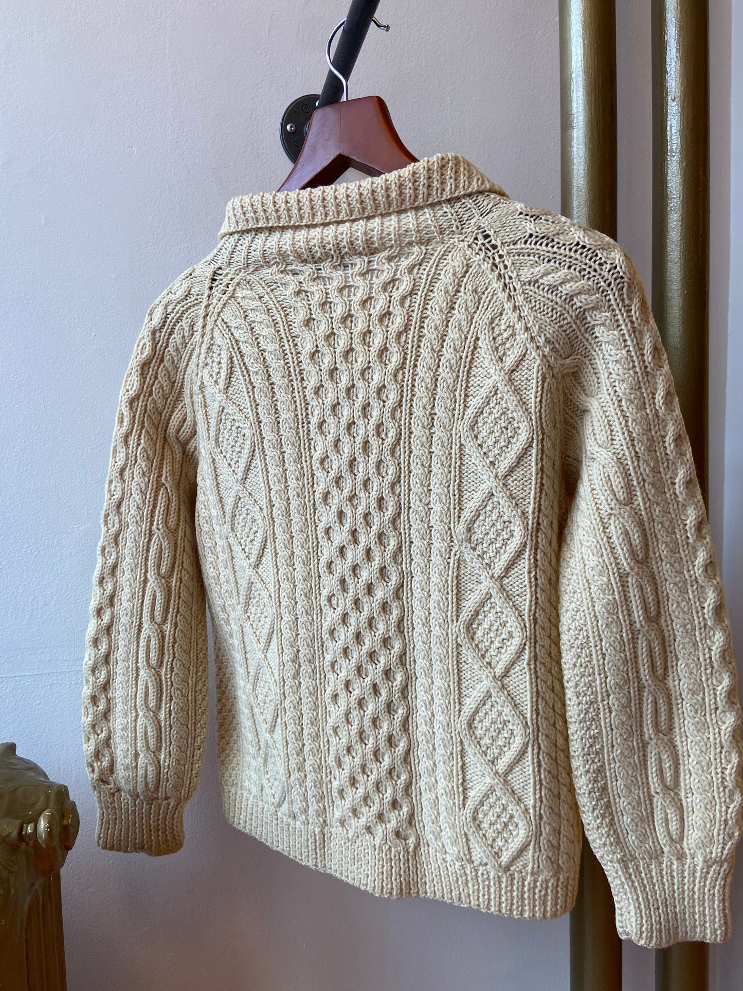 Keltic Knit Cream Wool Cardigan