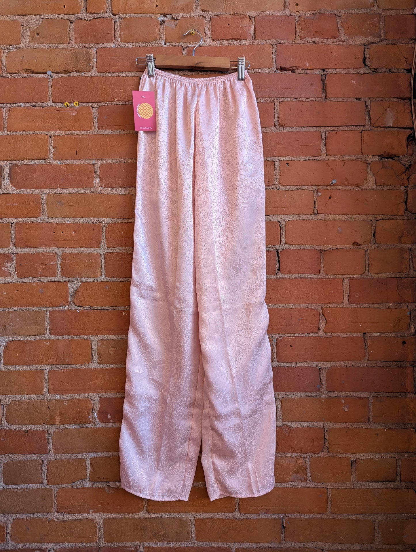 1980s Kasara Baby Pink Pyjama Pants With Floral Pattern