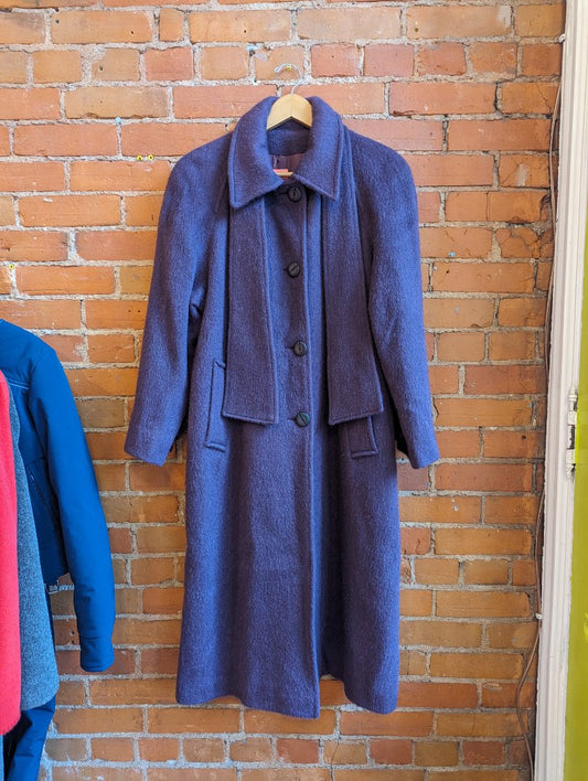 1980s Modelcraft Purple Mohair Coat With Scarf Detail