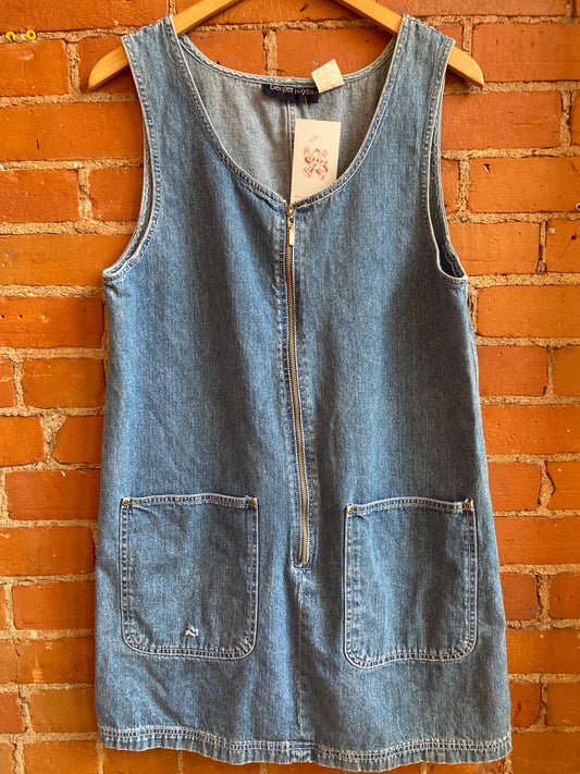 90's Denim Zip Pinafore Dress