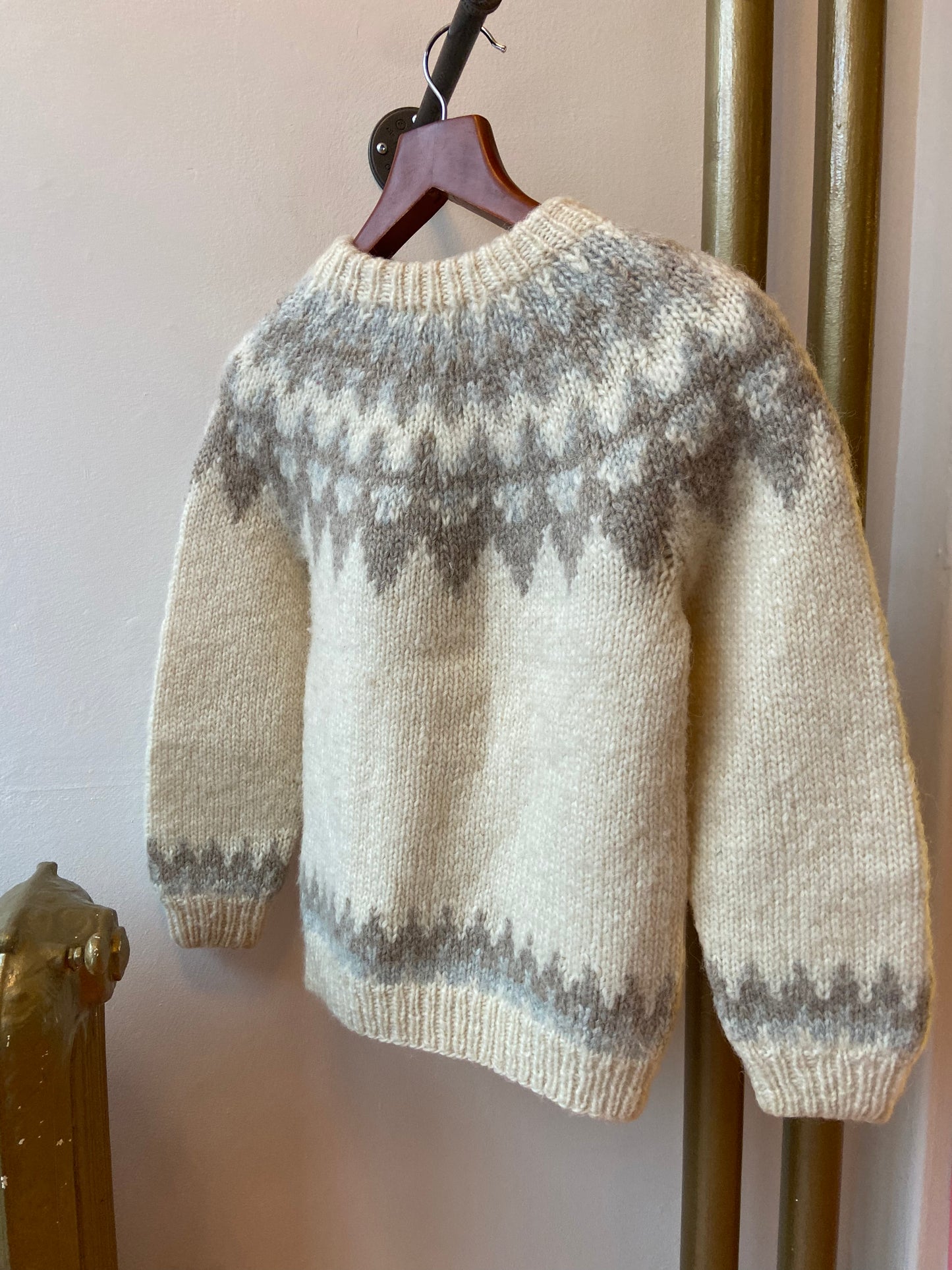 Neutral Hand Knit Fair Isle Sweater