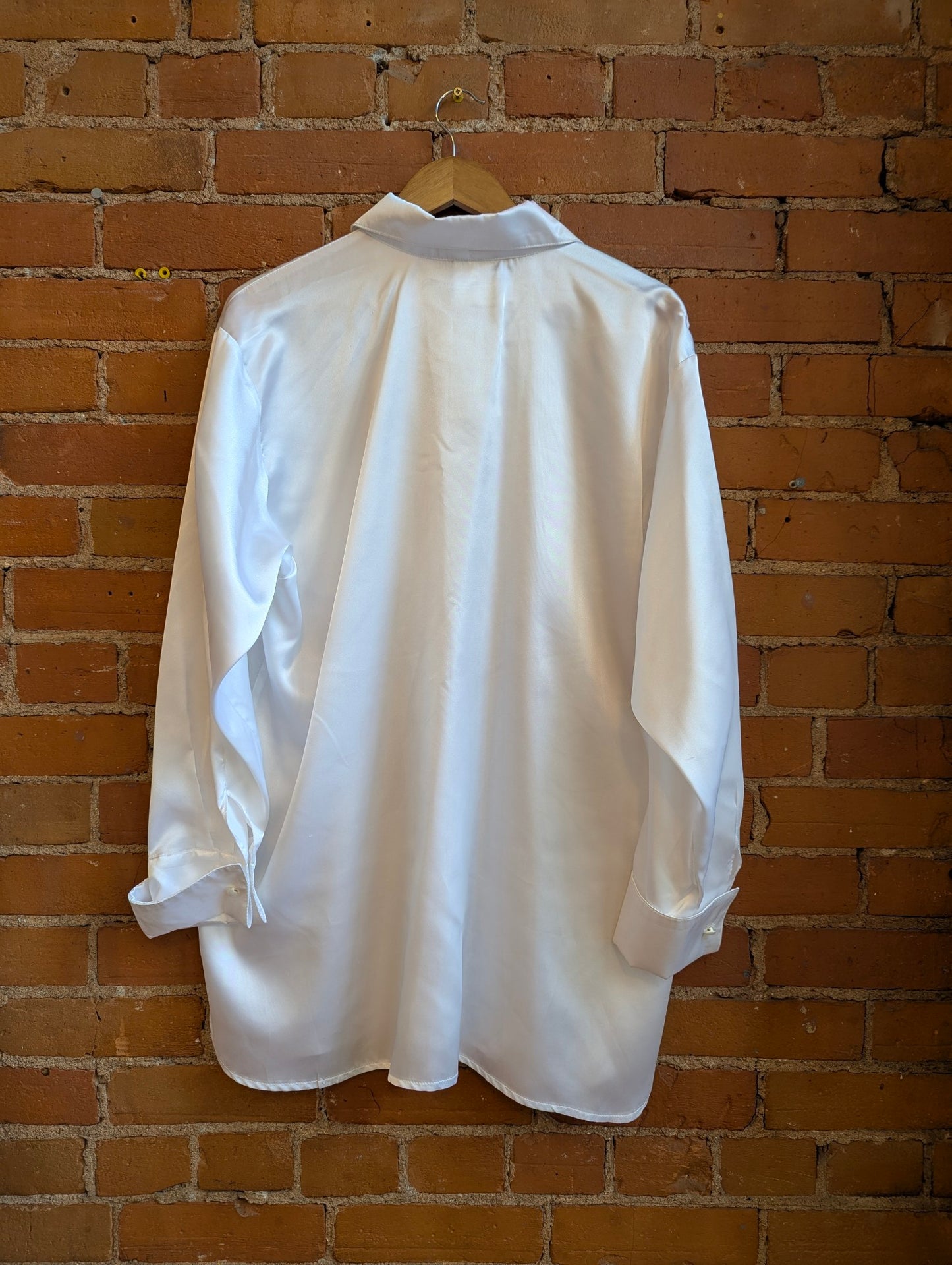 1990s Dynamite White Satin Dagger Collar Blouse