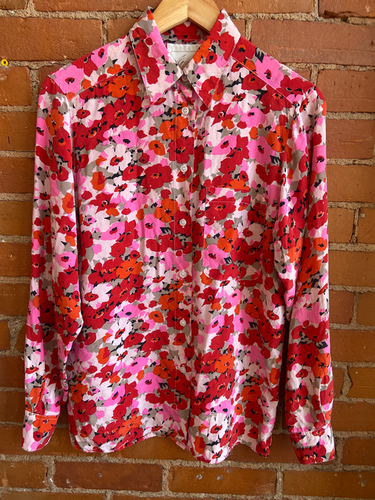 Pink Silk Floral Button-Up