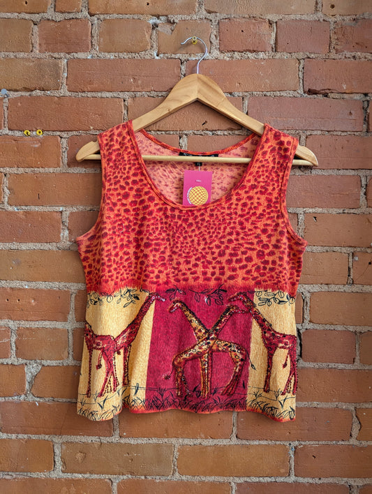 Y2K Fresh Groove Orange, Red and Yellow Giraffe Print Beaded Tank