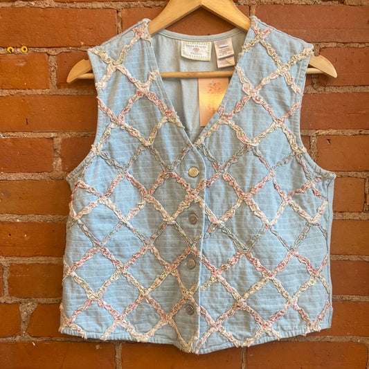 Chambray Vest With Fabric Chainlink Detailing