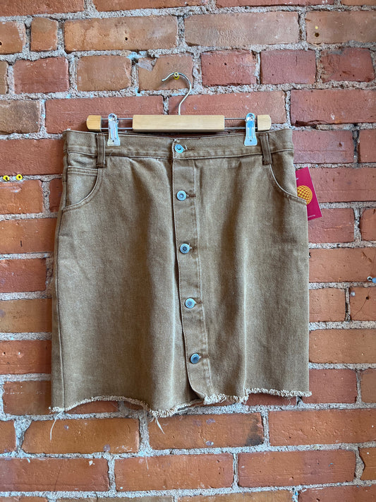 1990s Starwear Brown Button Front Denim Skirt