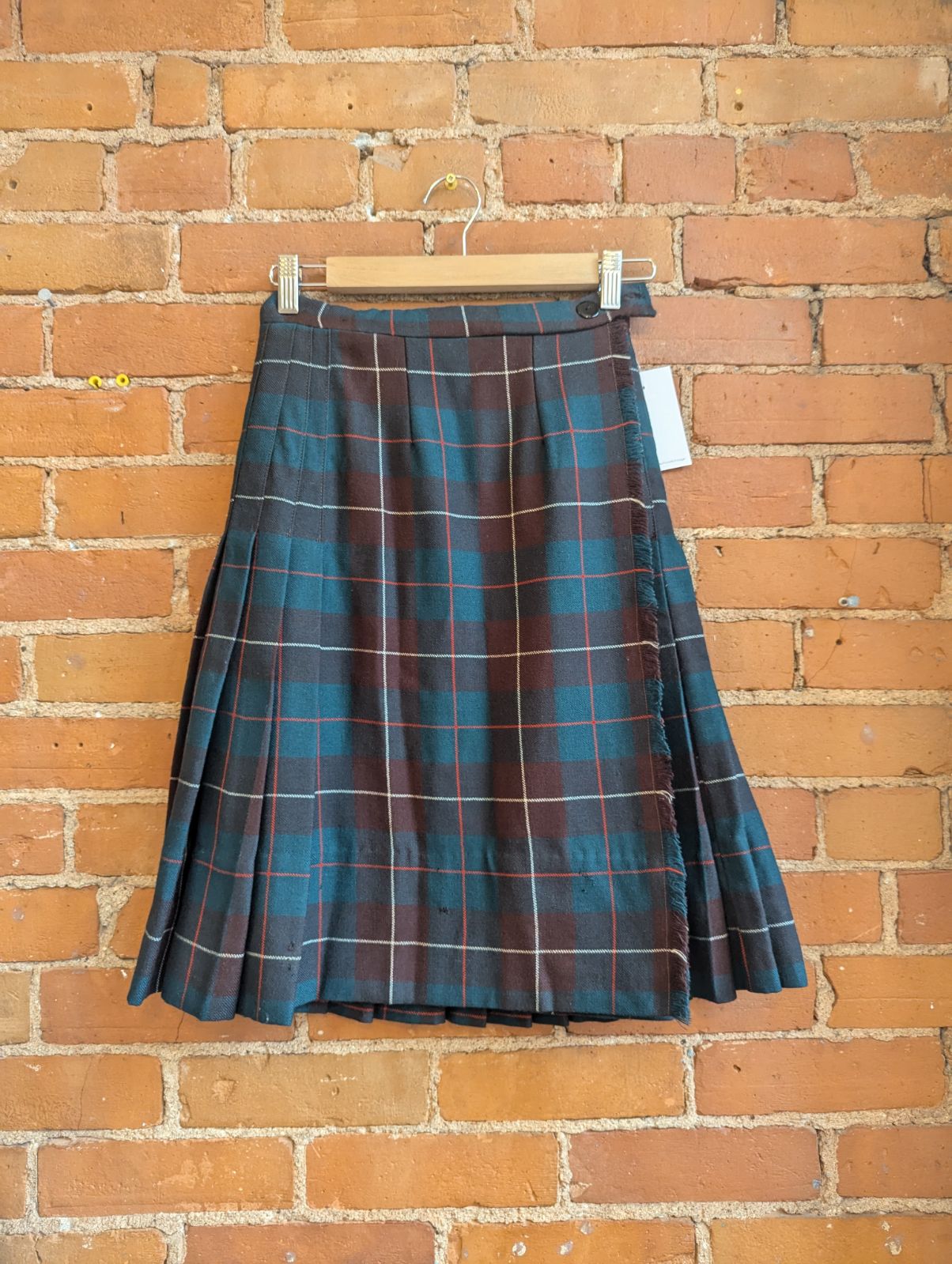 Green, Red and White Plaid Pleated Kilt