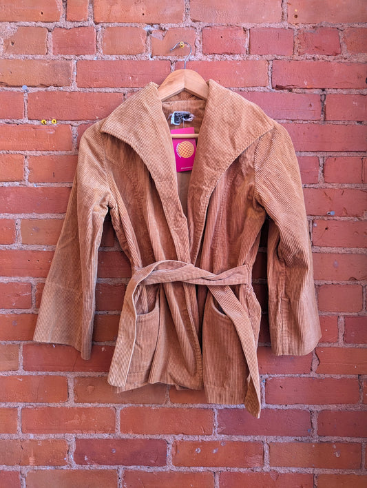 1970s Sportswear by Casualaire Brown Corduroy Jacket With Tie Waist