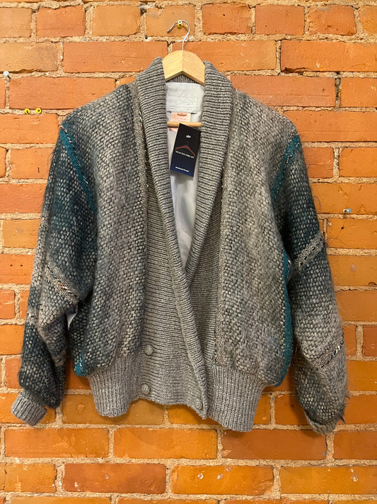 Grey/Teal Mohair Blend Shawlneck Cardigan