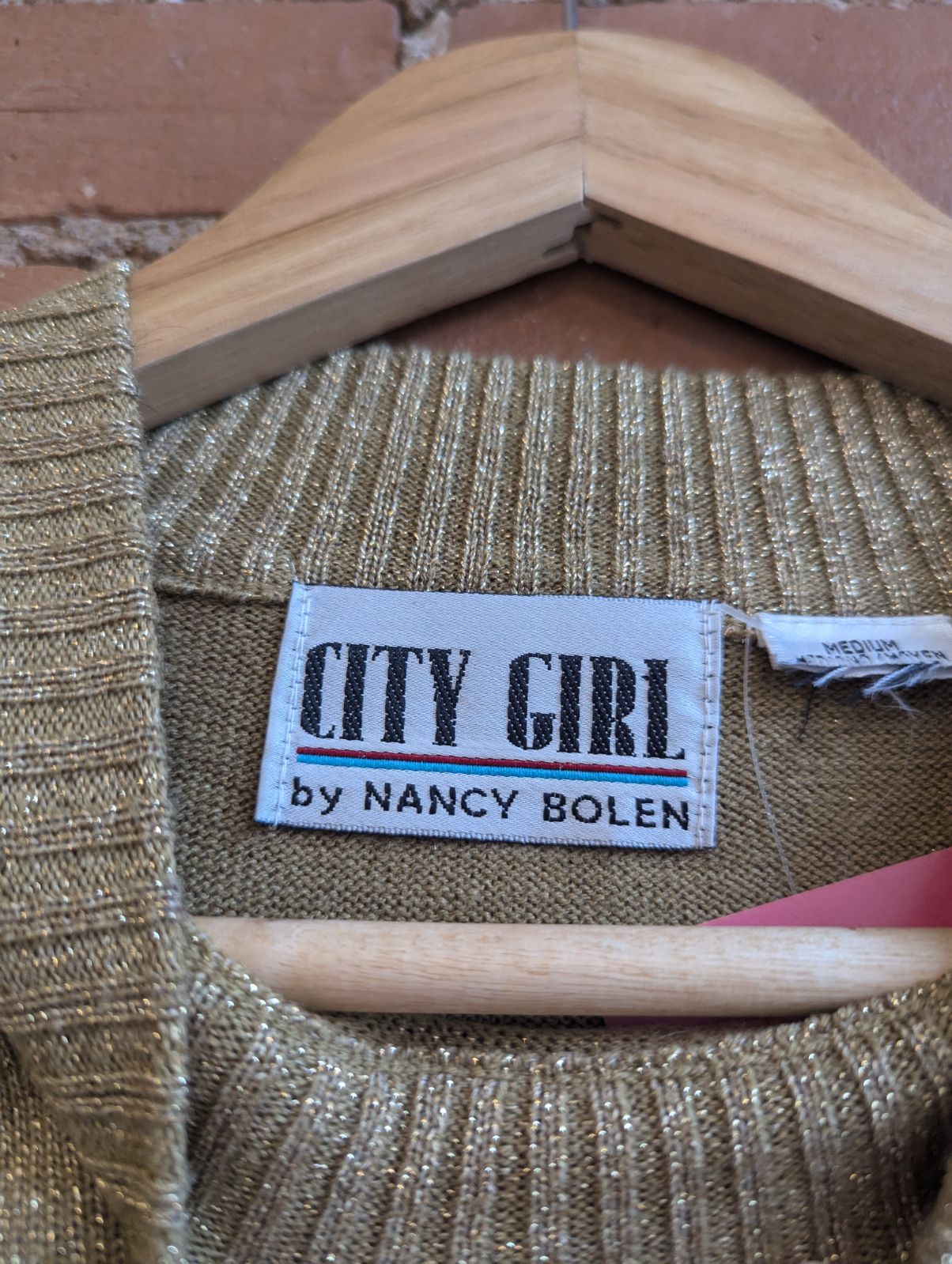 1980s City Girl by Nancy Bolen Gold Sparkly Knit Top