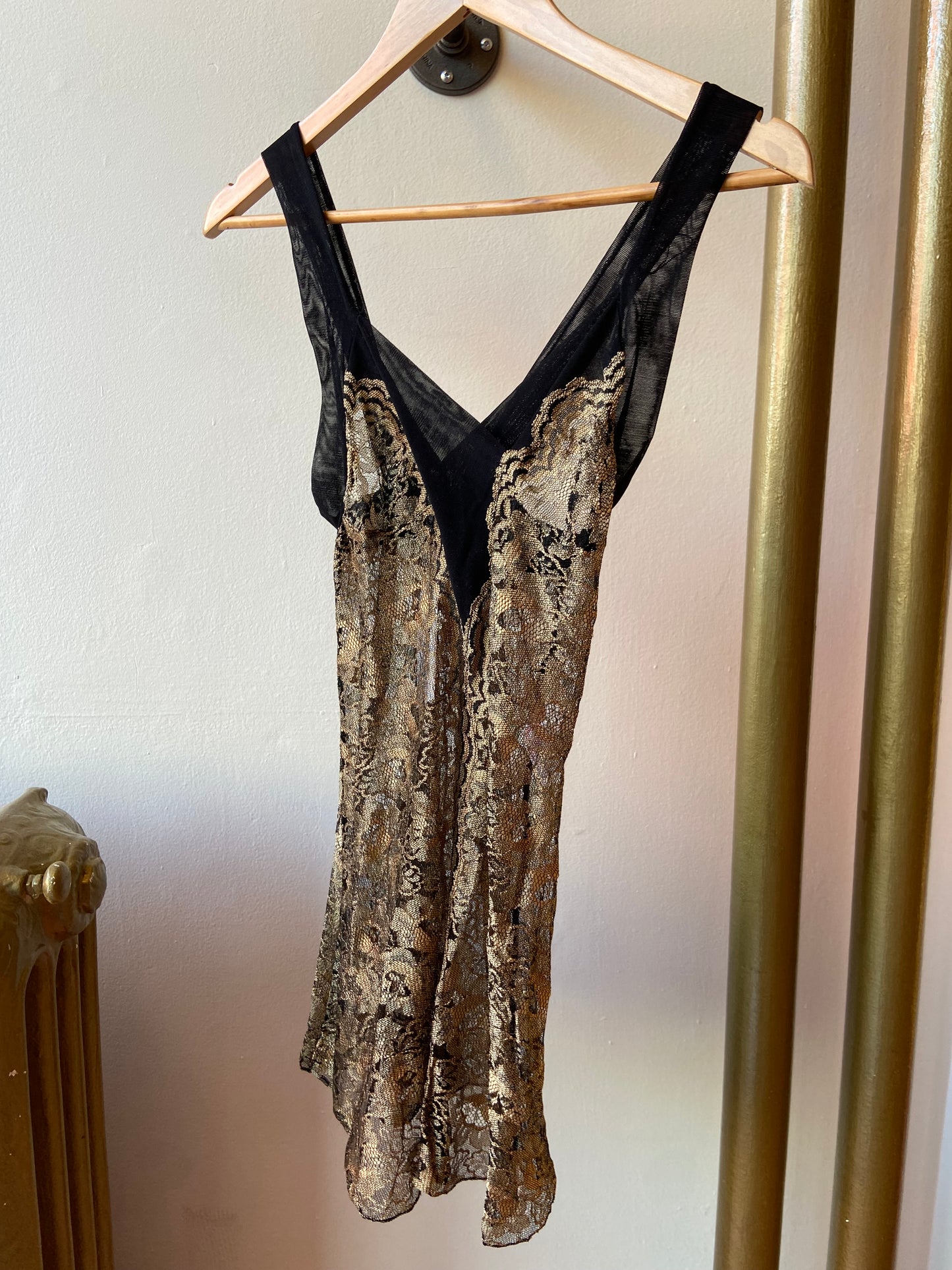 Black & Gold Lace Slip